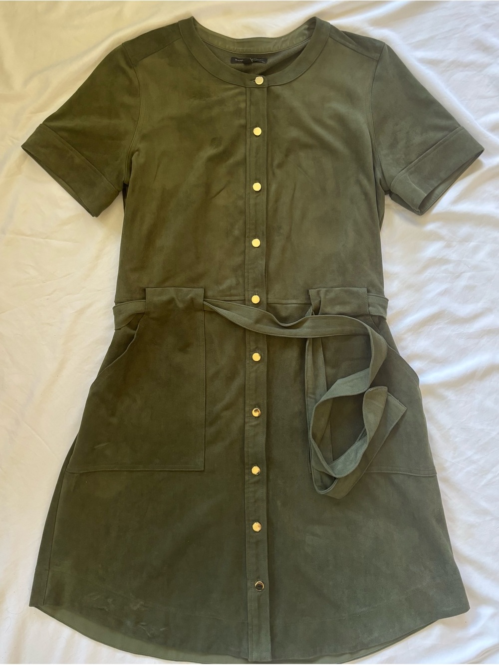 Banana Republic Olive Green Short-Sleeve Button Dress with Belt